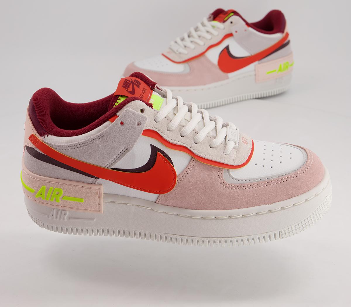 Nike Air Force 1 Shadow Trainers Nike Air Force 1 Shadow Trainers Team Red Orange Pearl Volt Summit White