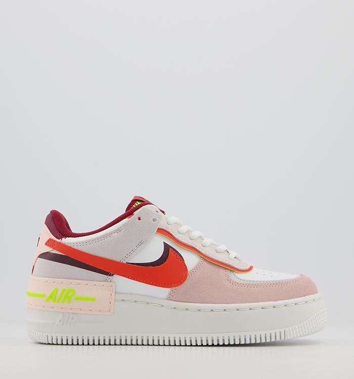 Nike Air Force 1 Shadow Trainers Team Red Orange Pearl Volt Summit White