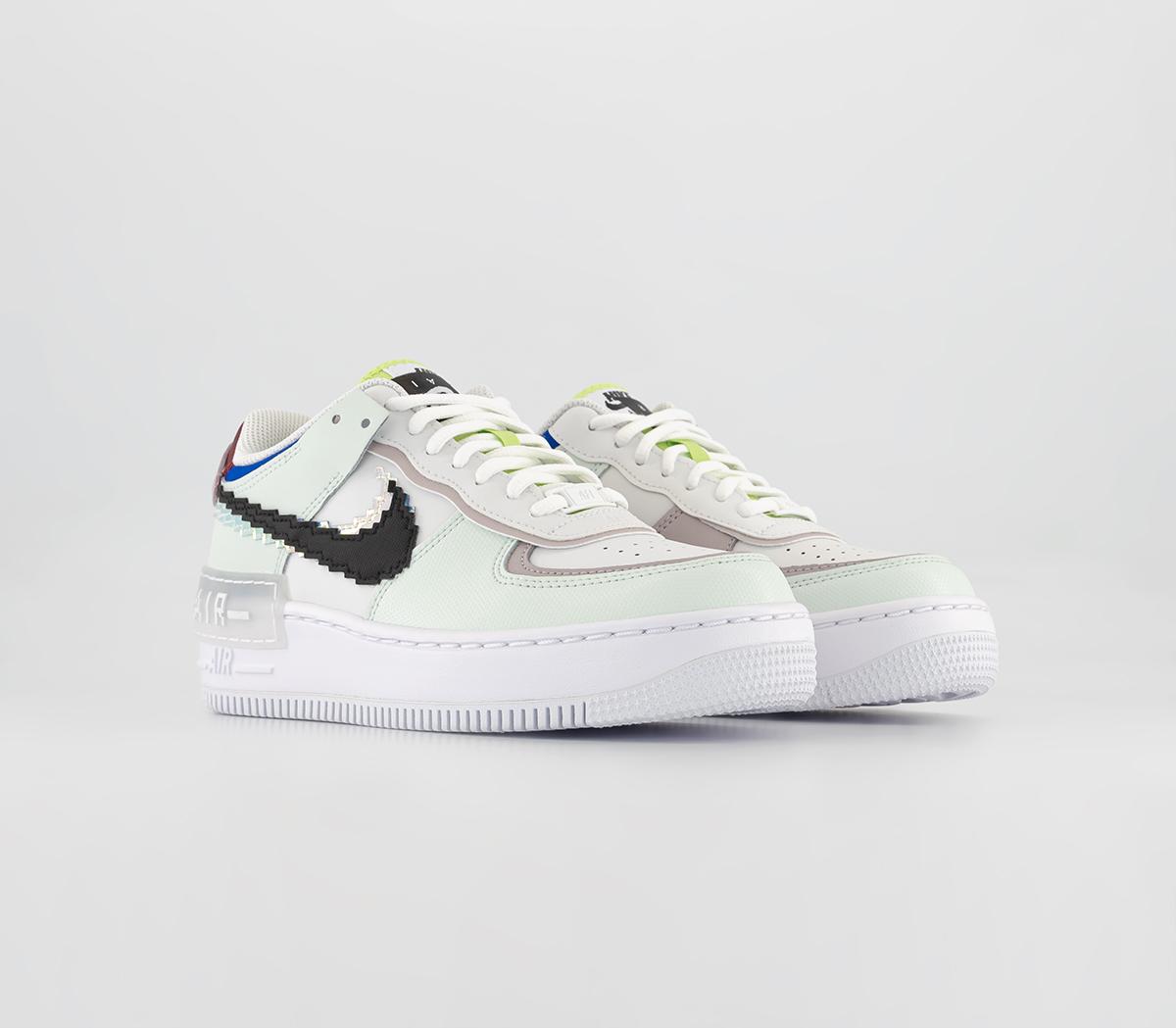 Nike Womens Air Force 1 Shadow Trainers Barely Green Black White Platinum Violet, 6