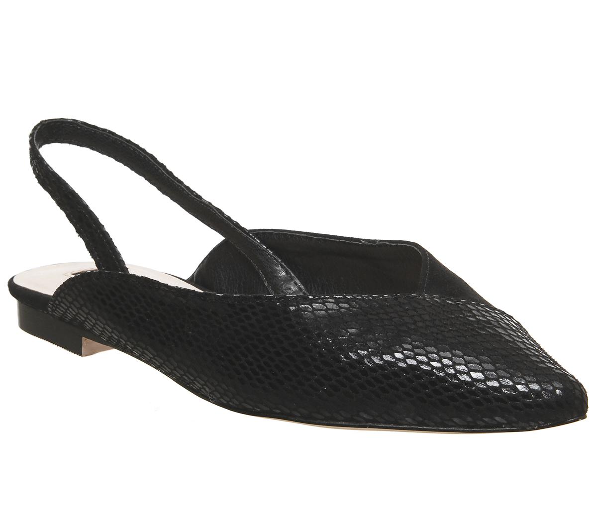 OFFICEFan-club Split Point Slingback FlatsBlack Snake W Black