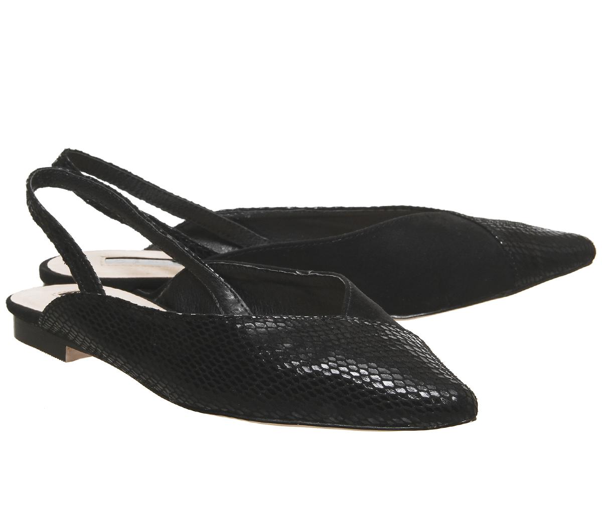 OFFICEFan-club Split Point Slingback FlatsBlack Snake W Black