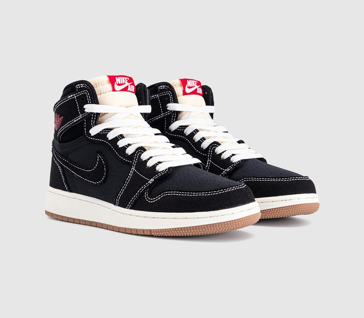 JordanAir Jordan 1 High OG GS TrainersBlack University Red Sail Gum Med Brown