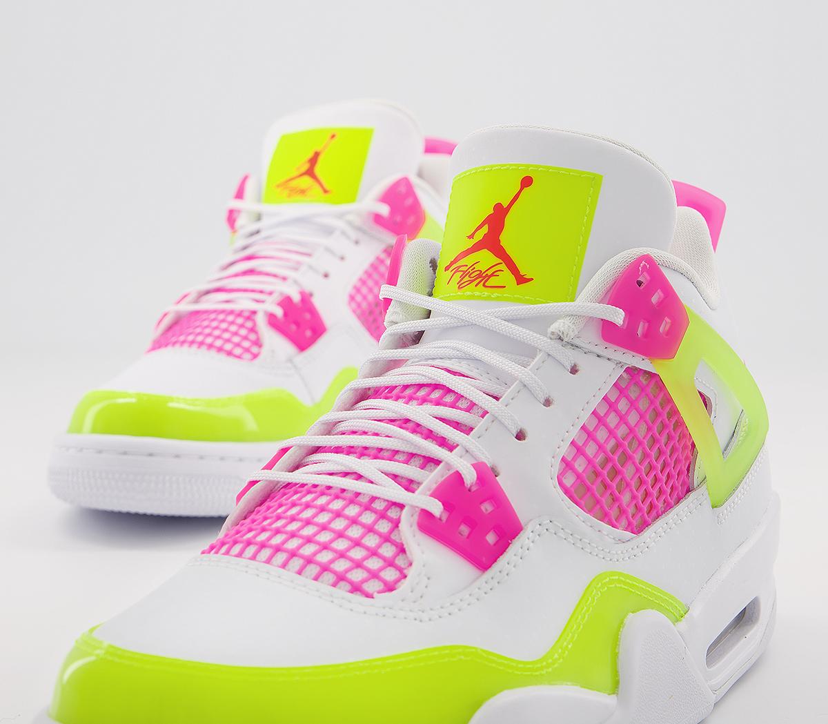 Jordan Air Jordan 4 Gs Trainers White Lemon Venom Pink - Women's