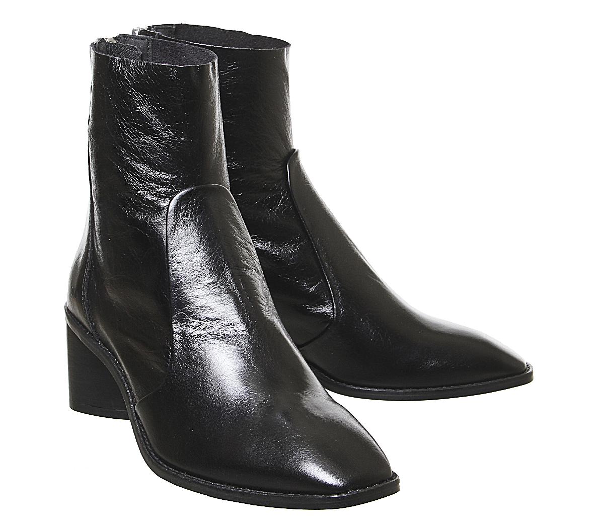 OFFICE Achilles Unlined Block Heeled Boots Black Leather - Women's ...