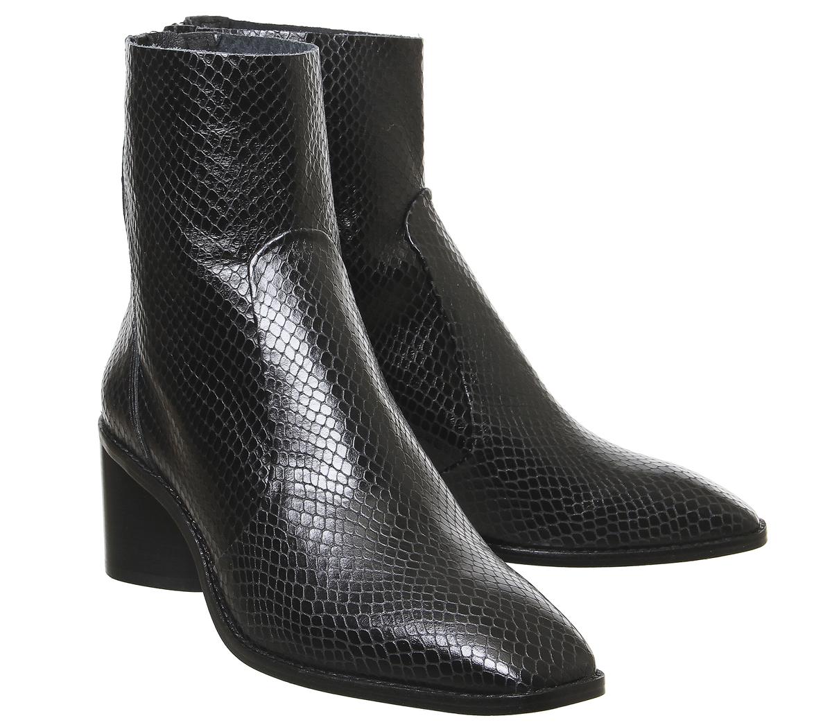 OFFICE Achilles Unlined Block Heel Boots Black Snake Leather - Women's ...