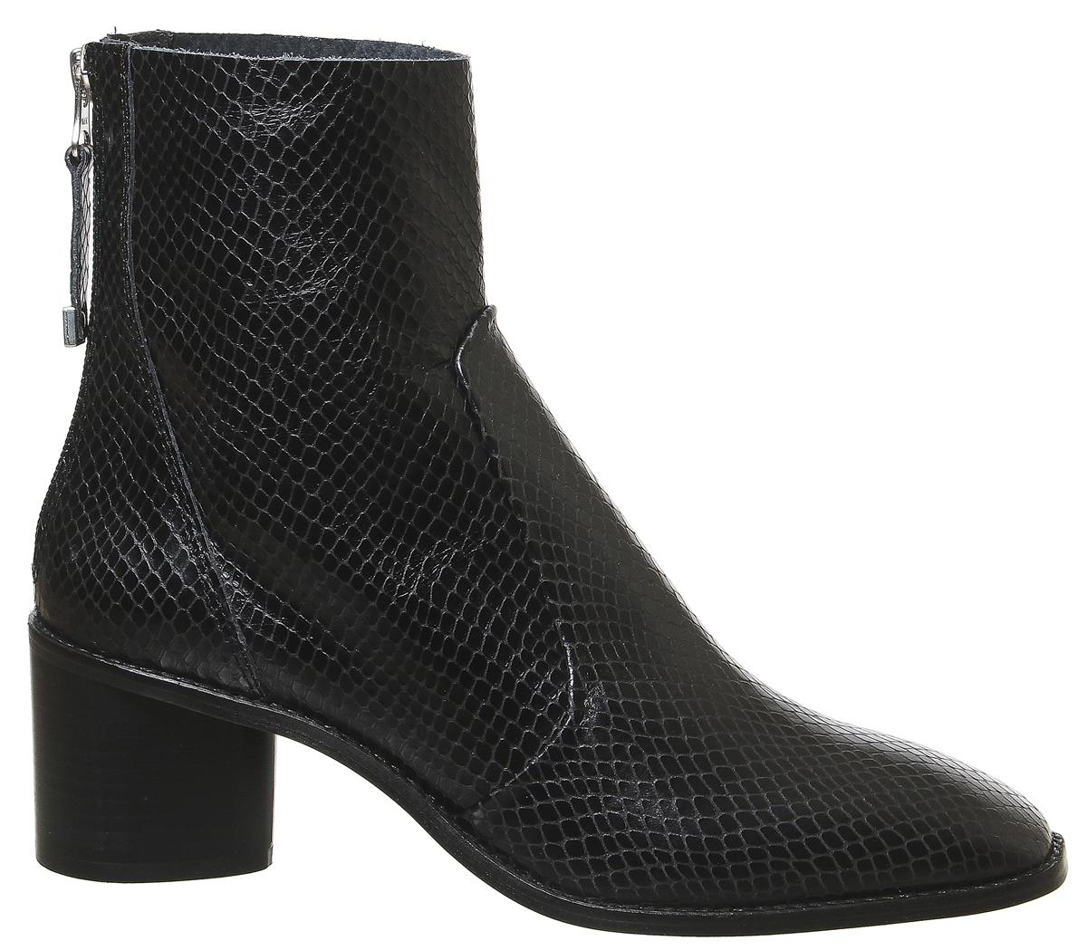 OFFICE Achilles Unlined Block Heel Boots Black Snake Leather - Women's ...