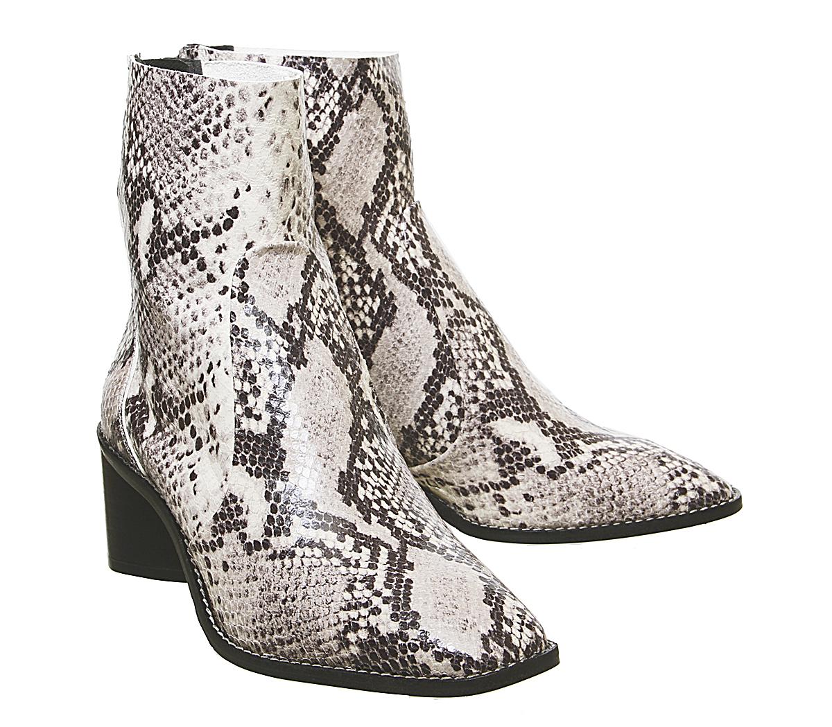 OFFICEAchilles Unlined Block Heeled BootsNatural Snake Leather