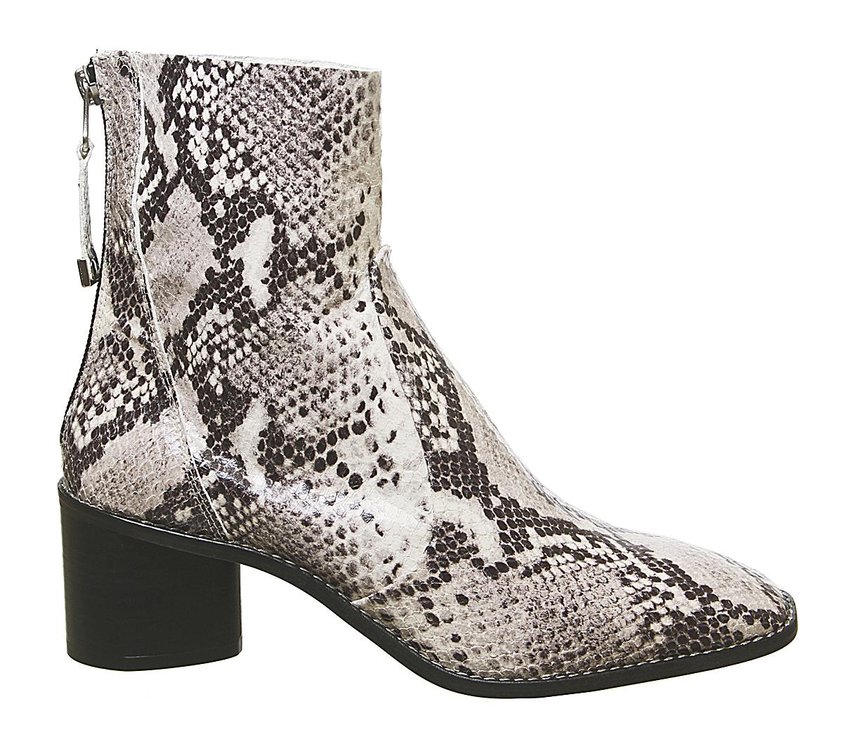 OFFICEAchilles Unlined Block Heeled BootsNatural Snake Leather