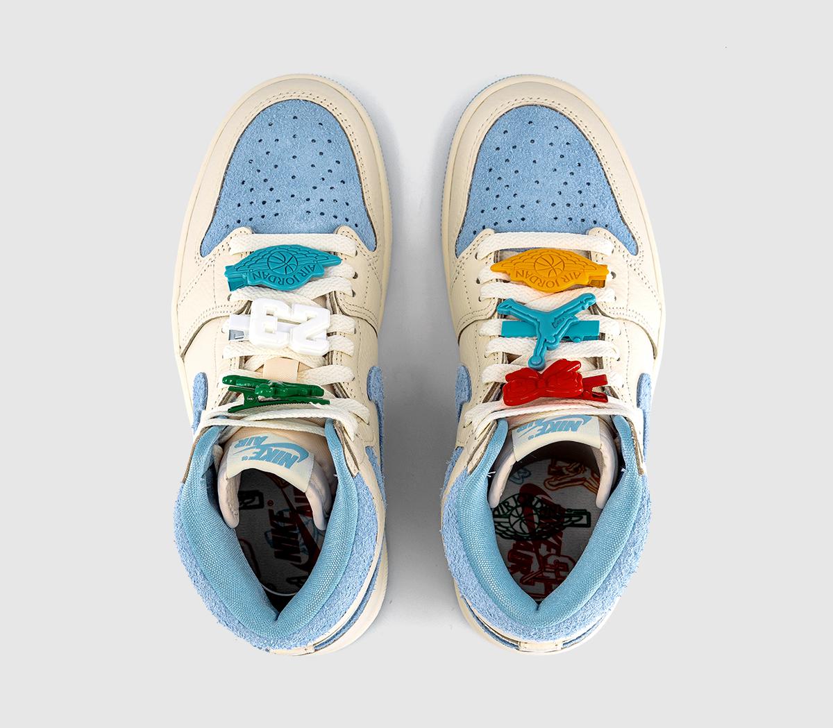 JordanAir Jordan 1 High TrainersPale Ivory  Psychic Blue Coconut Milk