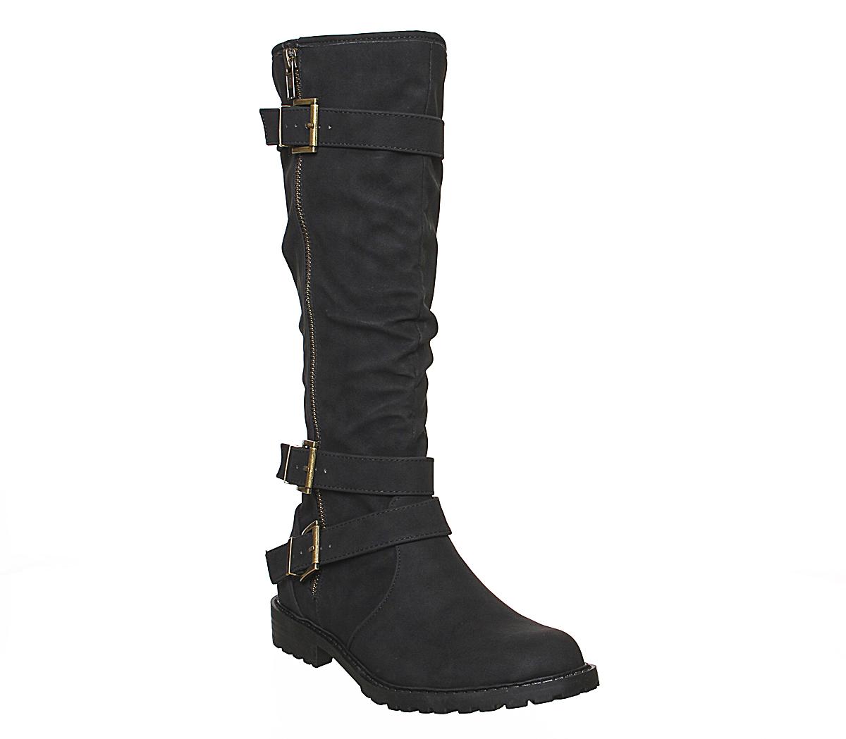 OFFICE Kirsty Flat Buckle Knee Boots Black - Knee High Boots