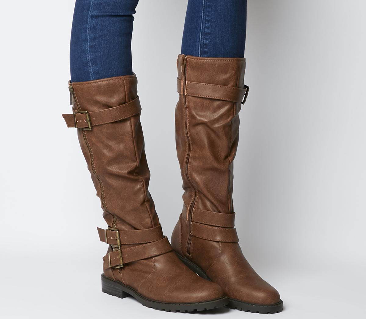 flat tan knee high boots