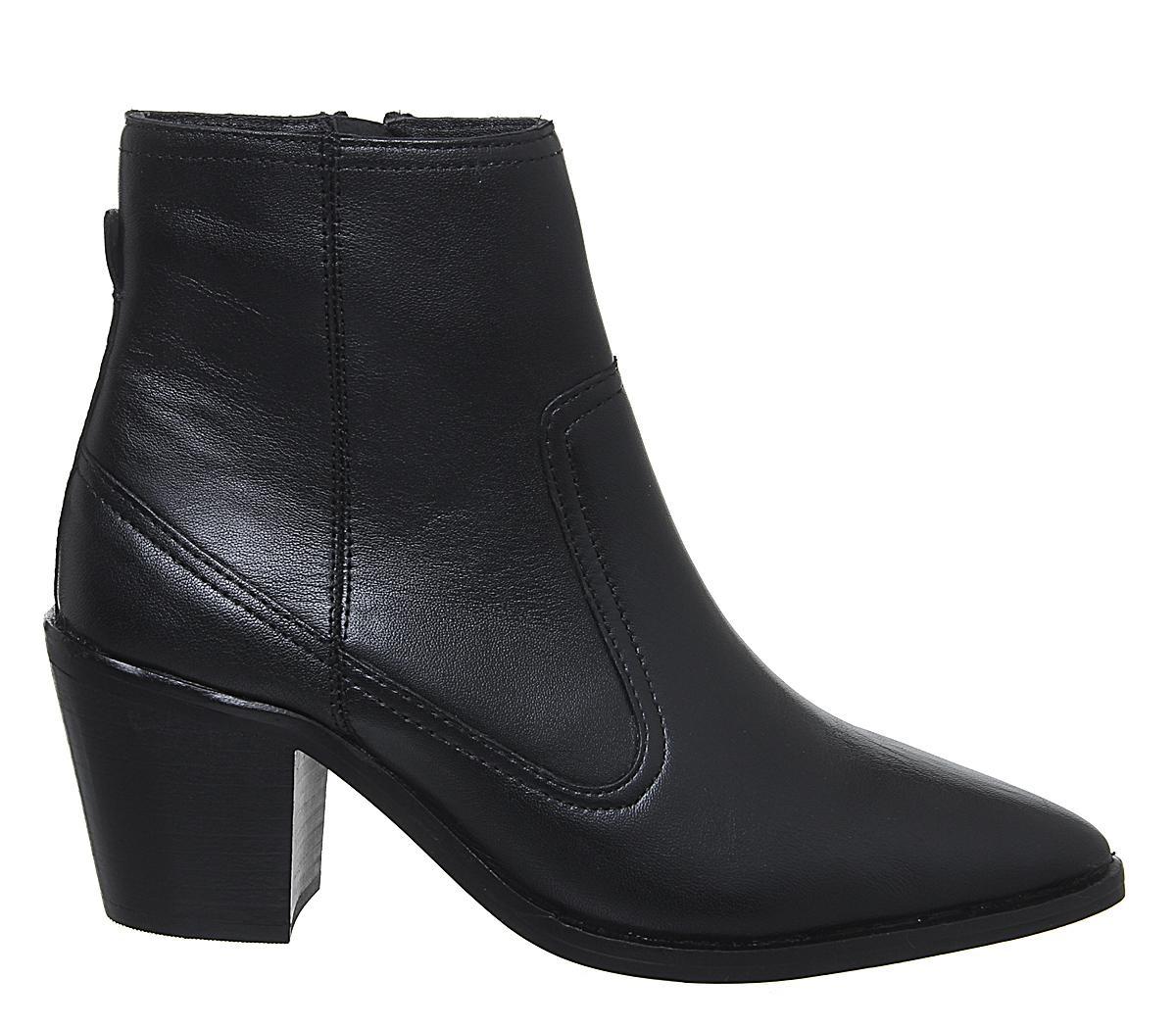 OFFICE Anais Pointed Western Boots Black Leather - Women's Ankle Boots