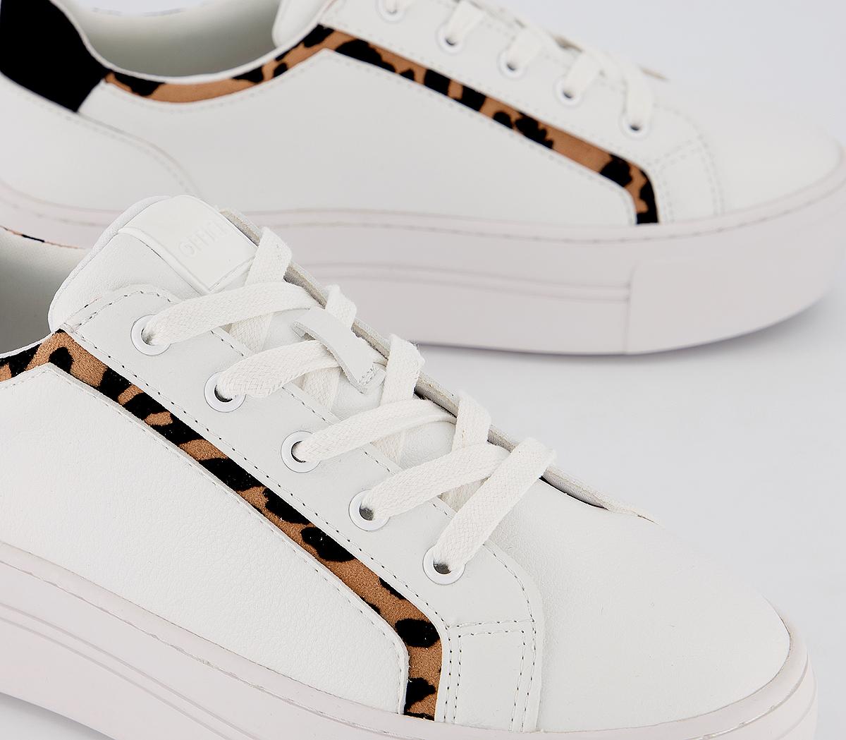 OFFICEFhantom Flatform Lace Up TrainersWhite  Leopard