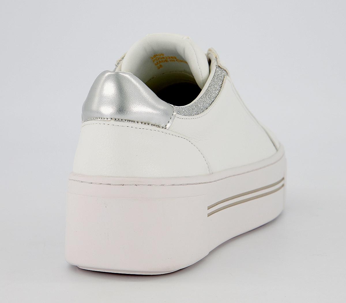 OFFICEFhantom Flatform Lace Up TrainersWhite  Silver Glitter