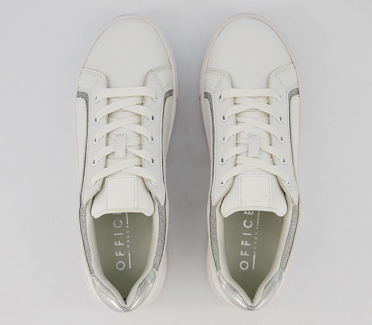 OFFICEFhantom Flatform Lace Up TrainersWhite  Silver Glitter