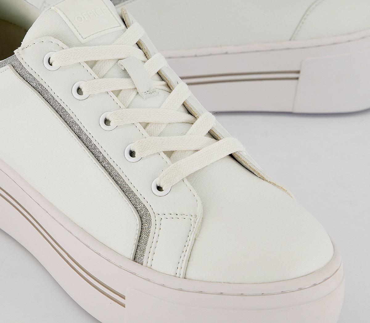 OFFICEFhantom Flatform Lace Up TrainersWhite  Silver Glitter