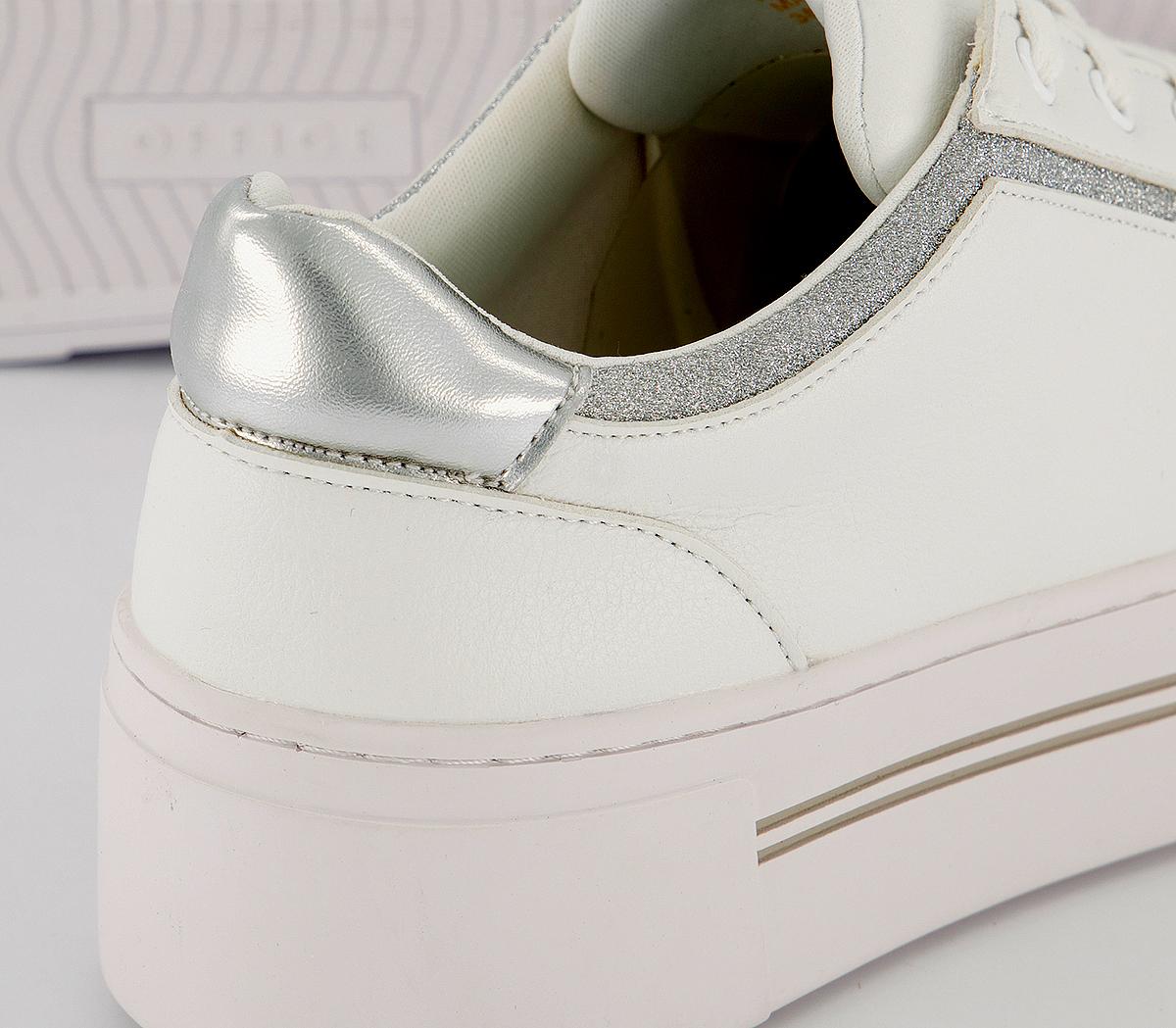 OFFICEFhantom Flatform Lace Up TrainersWhite  Silver Glitter