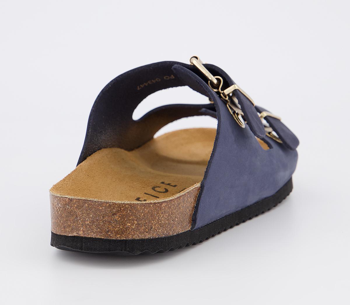 OFFICEStrike Double Buckle Footbed SandalsNavy Nubuck