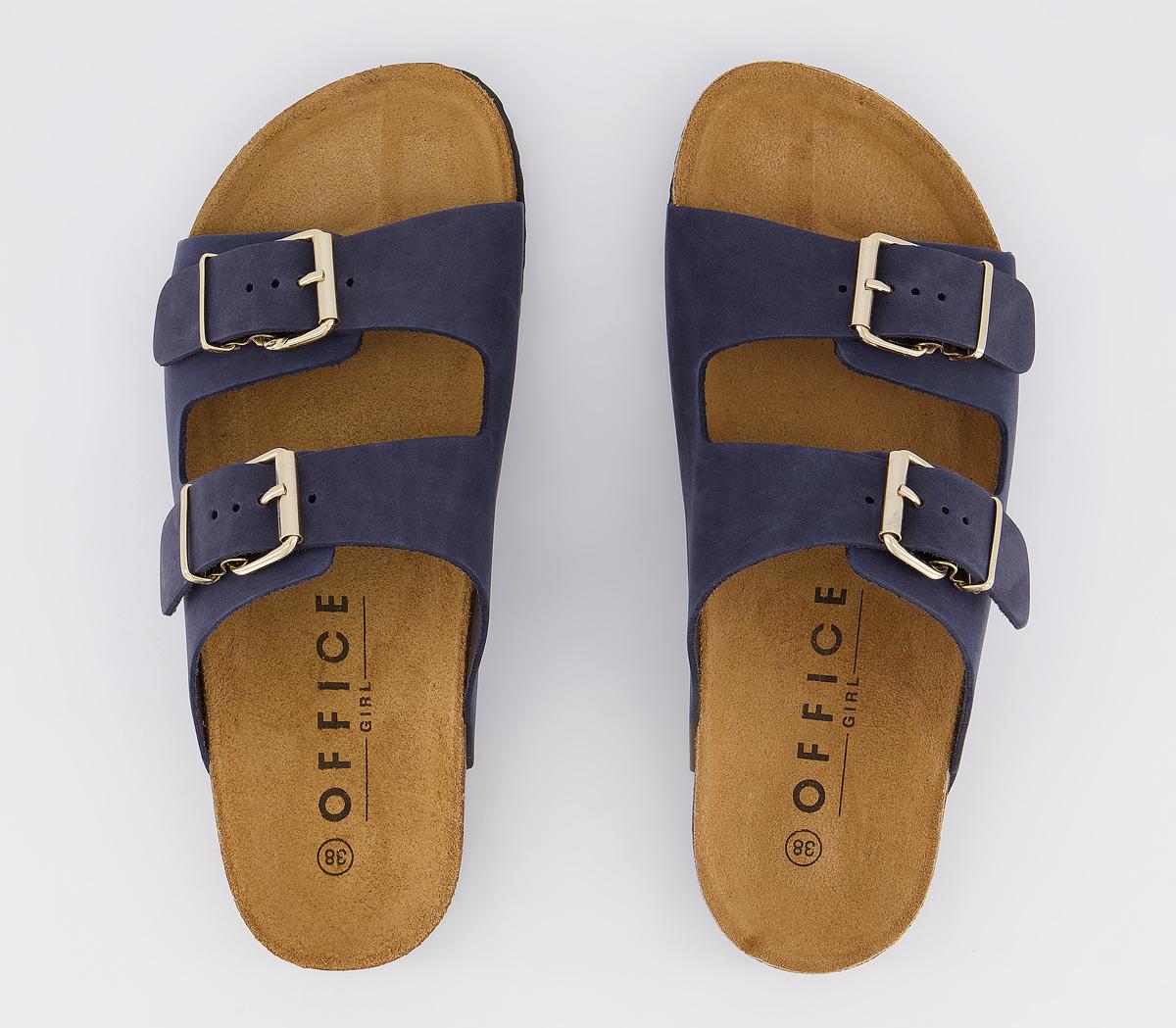 OFFICEStrike Double Buckle Footbed SandalsNavy Nubuck