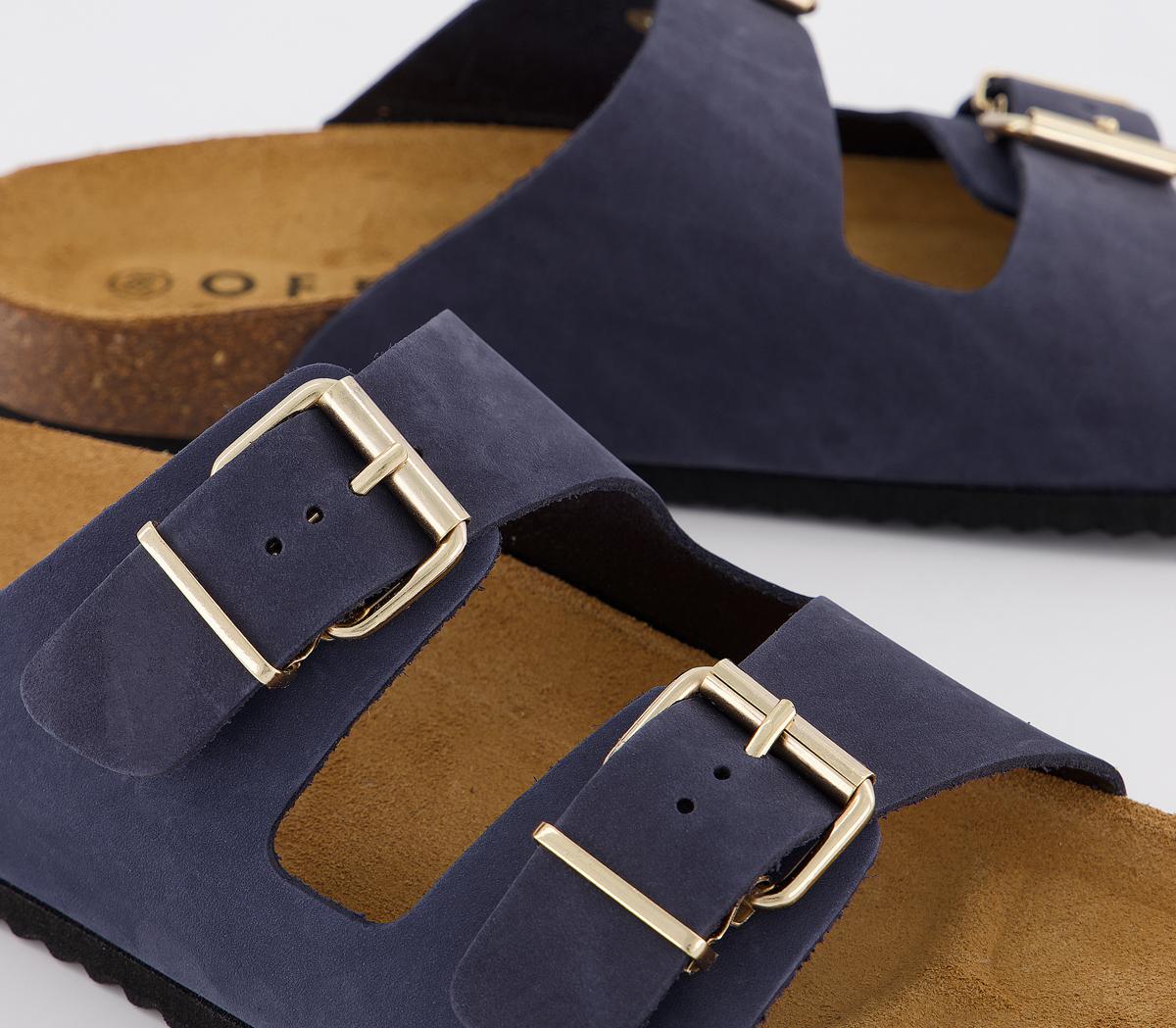 OFFICEStrike Double Buckle Footbed SandalsNavy Nubuck