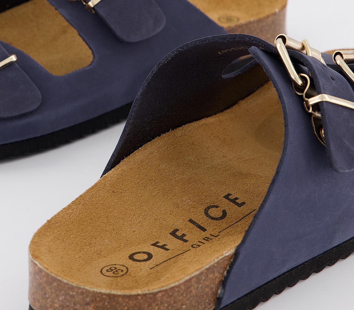 OFFICEStrike Double Buckle Footbed SandalsNavy Nubuck