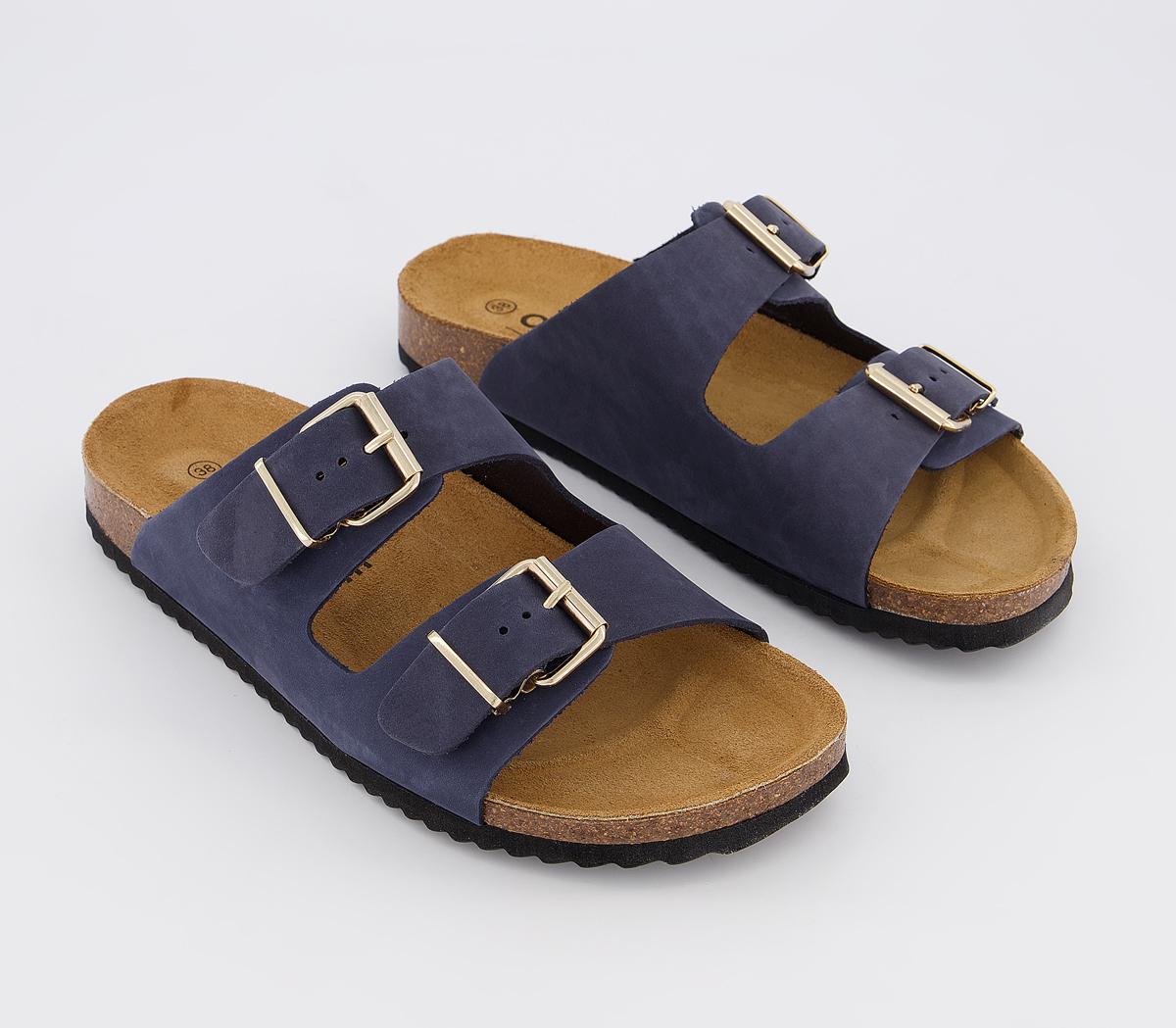 OFFICEStrike Double Buckle Footbed SandalsNavy Nubuck