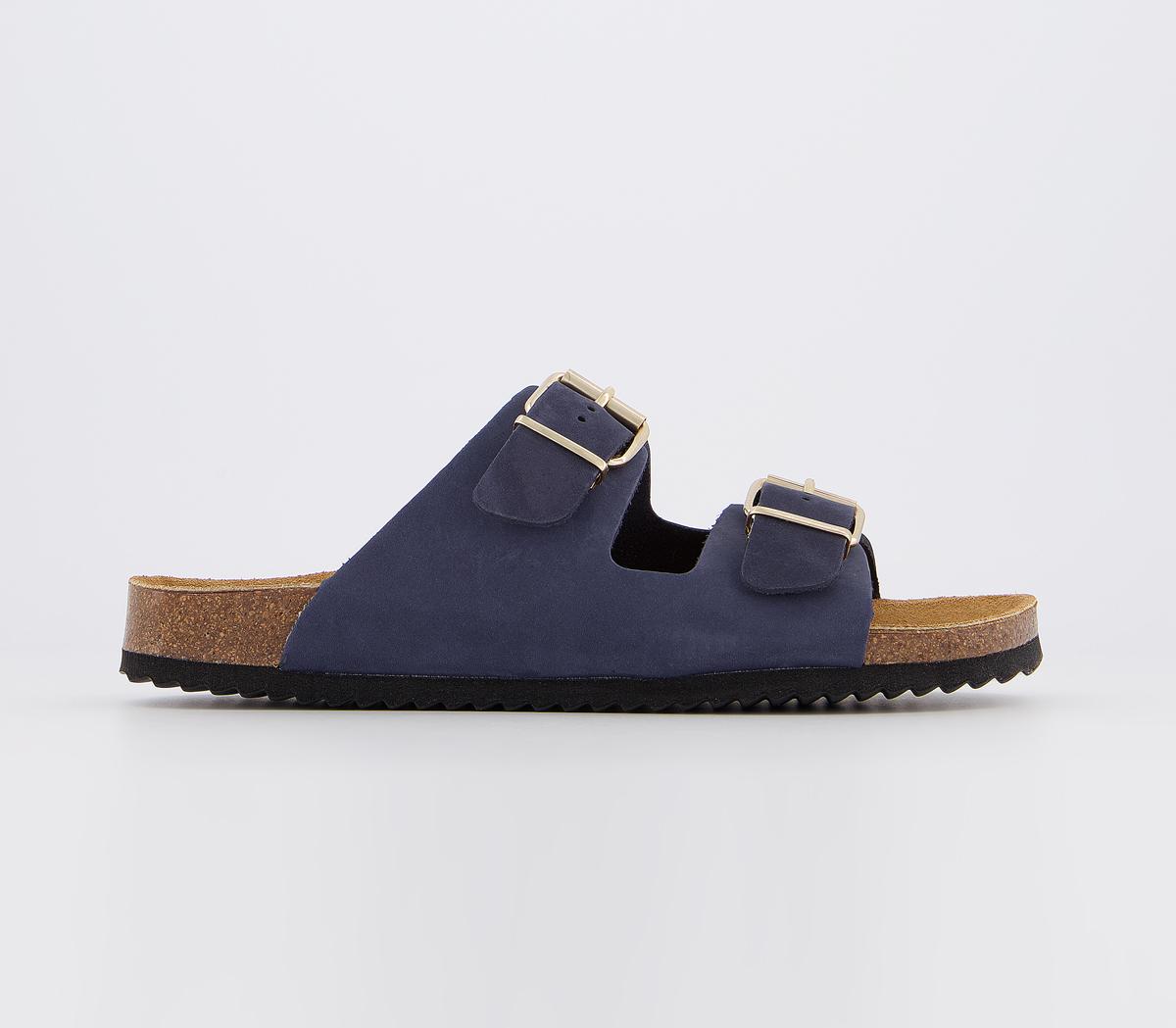 OFFICEStrike Double Buckle Footbed SandalsNavy Nubuck