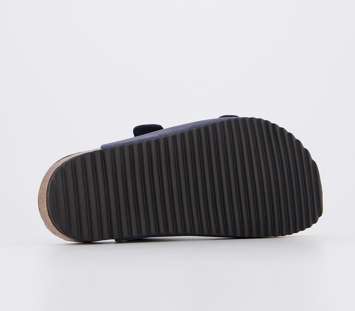 OFFICEStrike Double Buckle Footbed SandalsNavy Nubuck