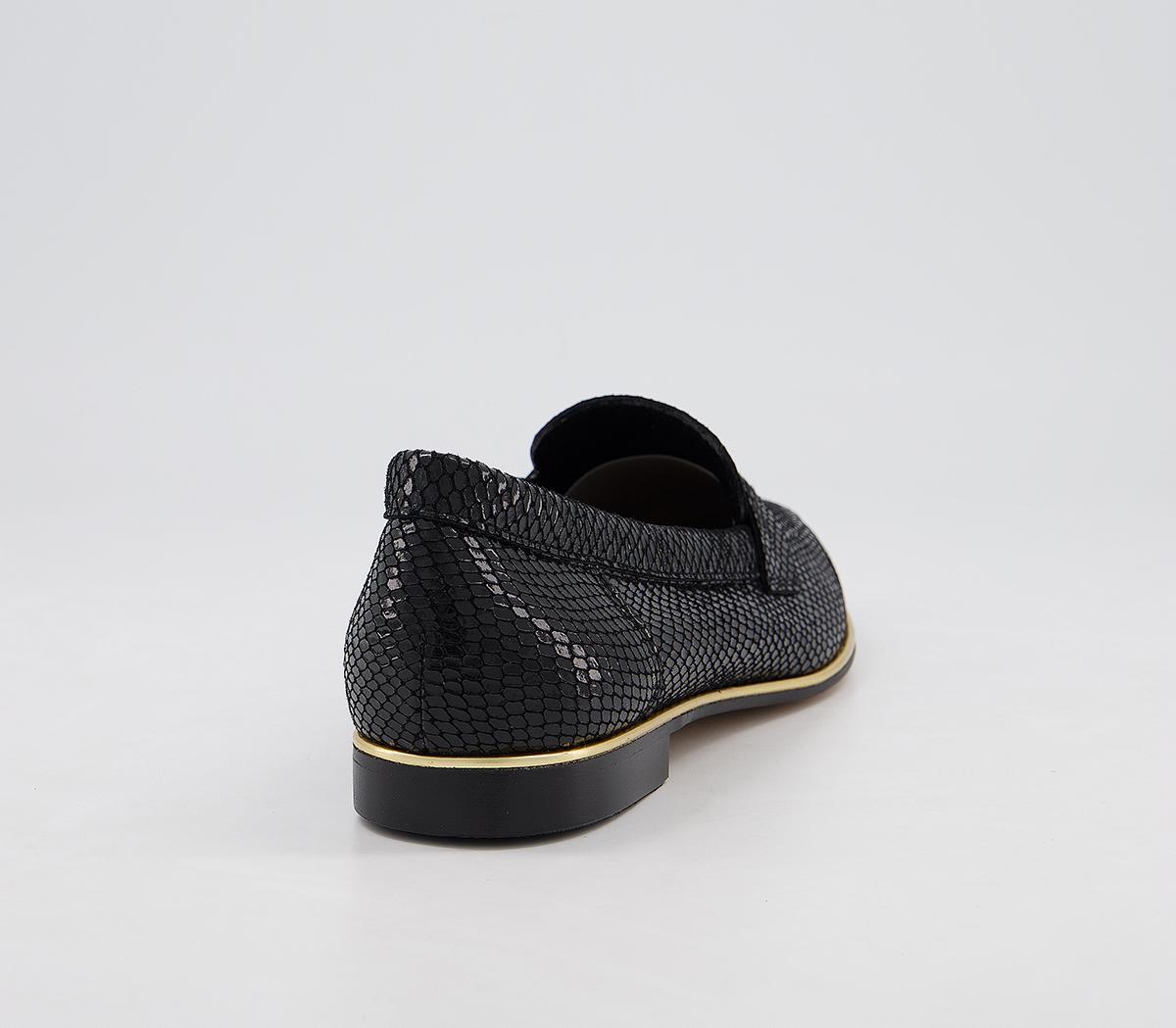 OFFICEFlutter LoafersBlack Snake Leather Gold Rand
