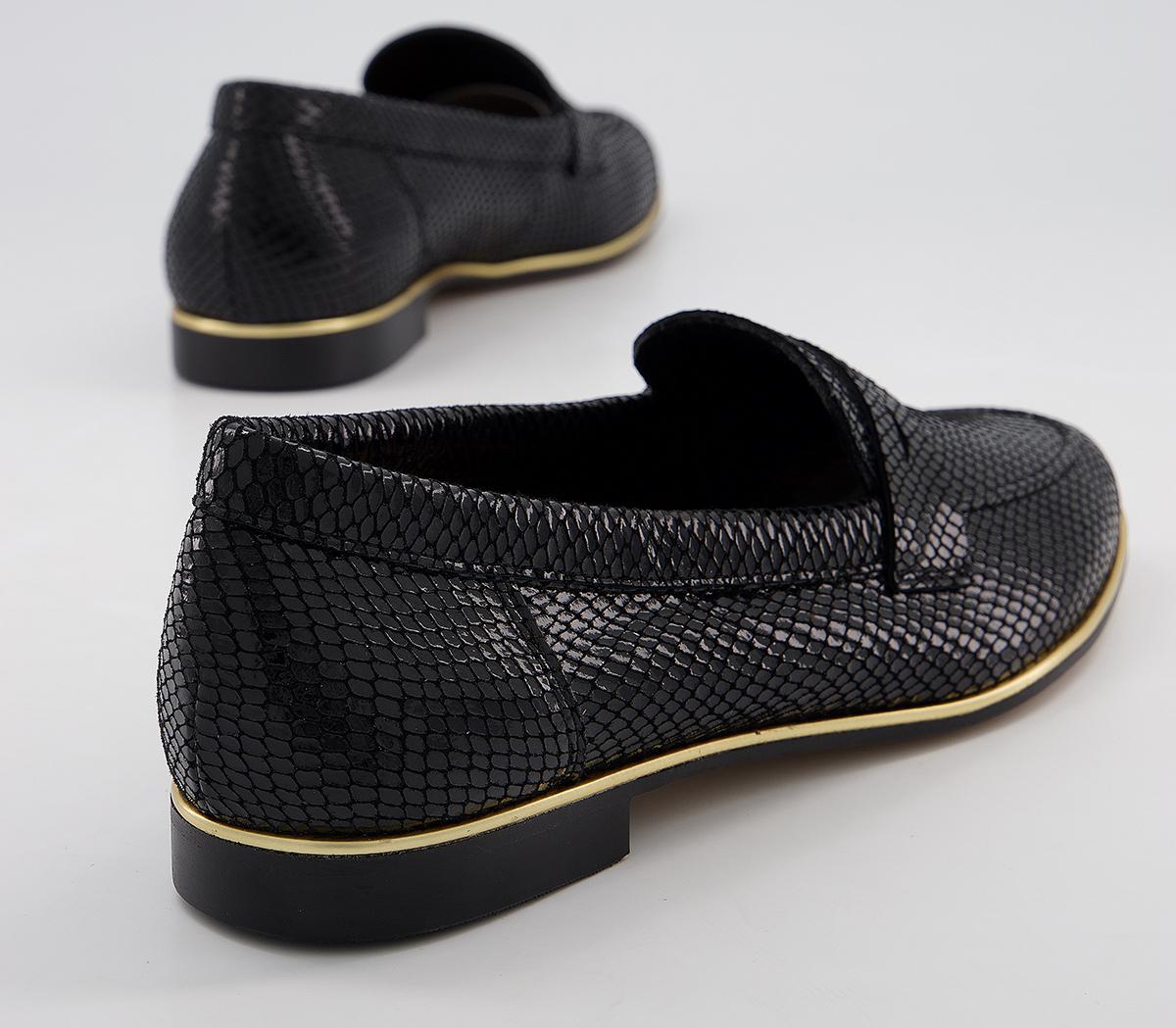 OFFICEFlutter LoafersBlack Snake Leather Gold Rand