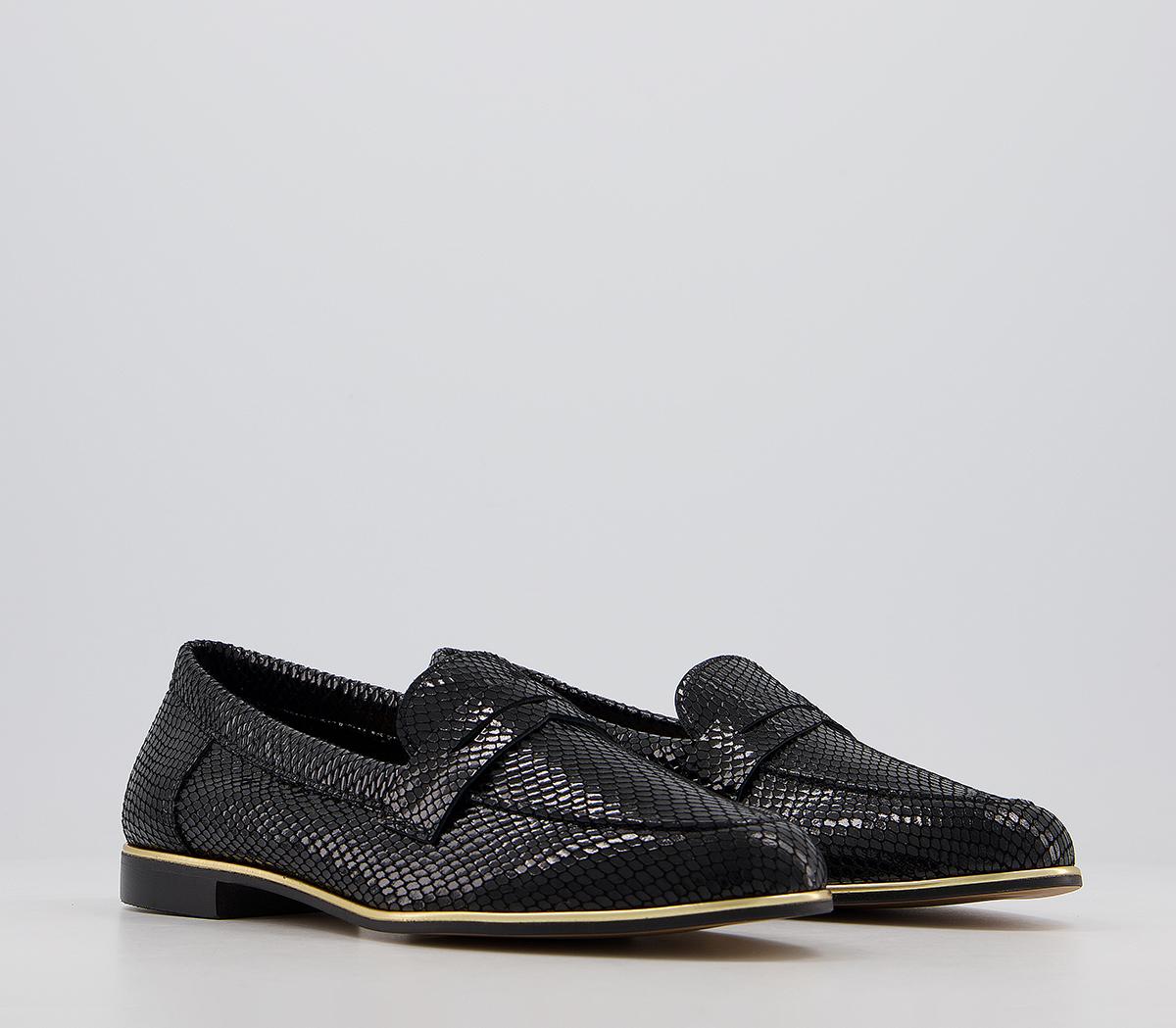 OFFICEFlutter LoafersBlack Snake Leather Gold Rand