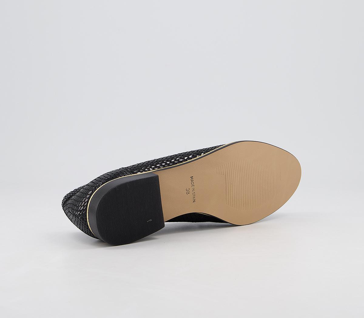 OFFICEFlutter LoafersBlack Snake Leather Gold Rand