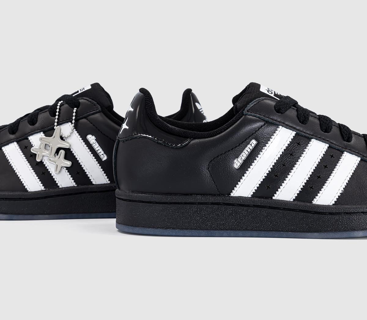 Drama Call x adidas Superstar II Black White detail showing shell toe and Drama Call star branding