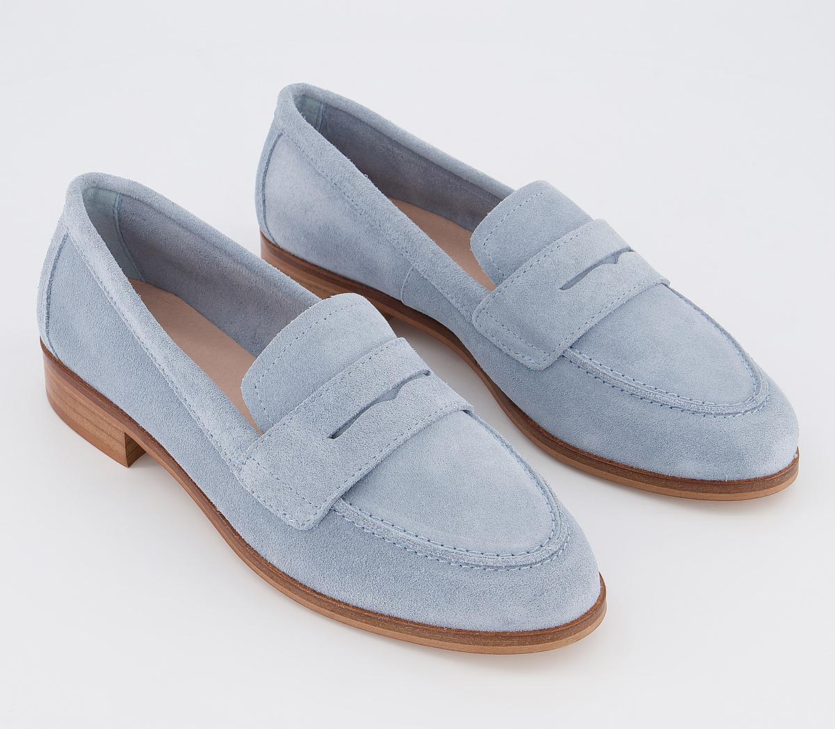 OFFICE Friendship Soft Loafers Pale Blue Suede Flat Shoes for Women