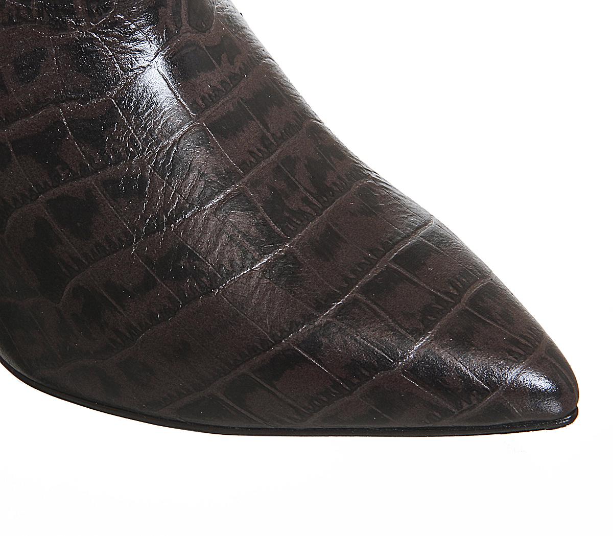 Office Karamel Block Heel Knee Boots Office Karamel Block Heel Knee Boots Brown Croc Leather