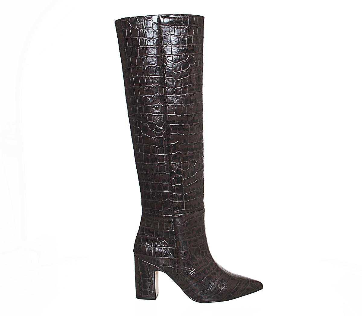 Office Karamel Block Heel Knee Boots Office Karamel Block Heel Knee Boots Brown Croc Leather