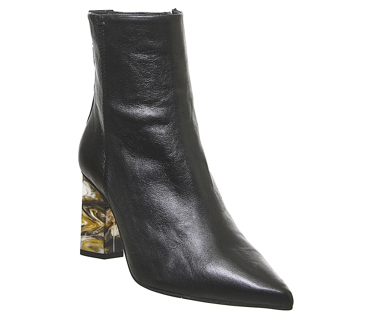 OFFICEAttention High Feature Heel BootsBlack Leather Feature Heel