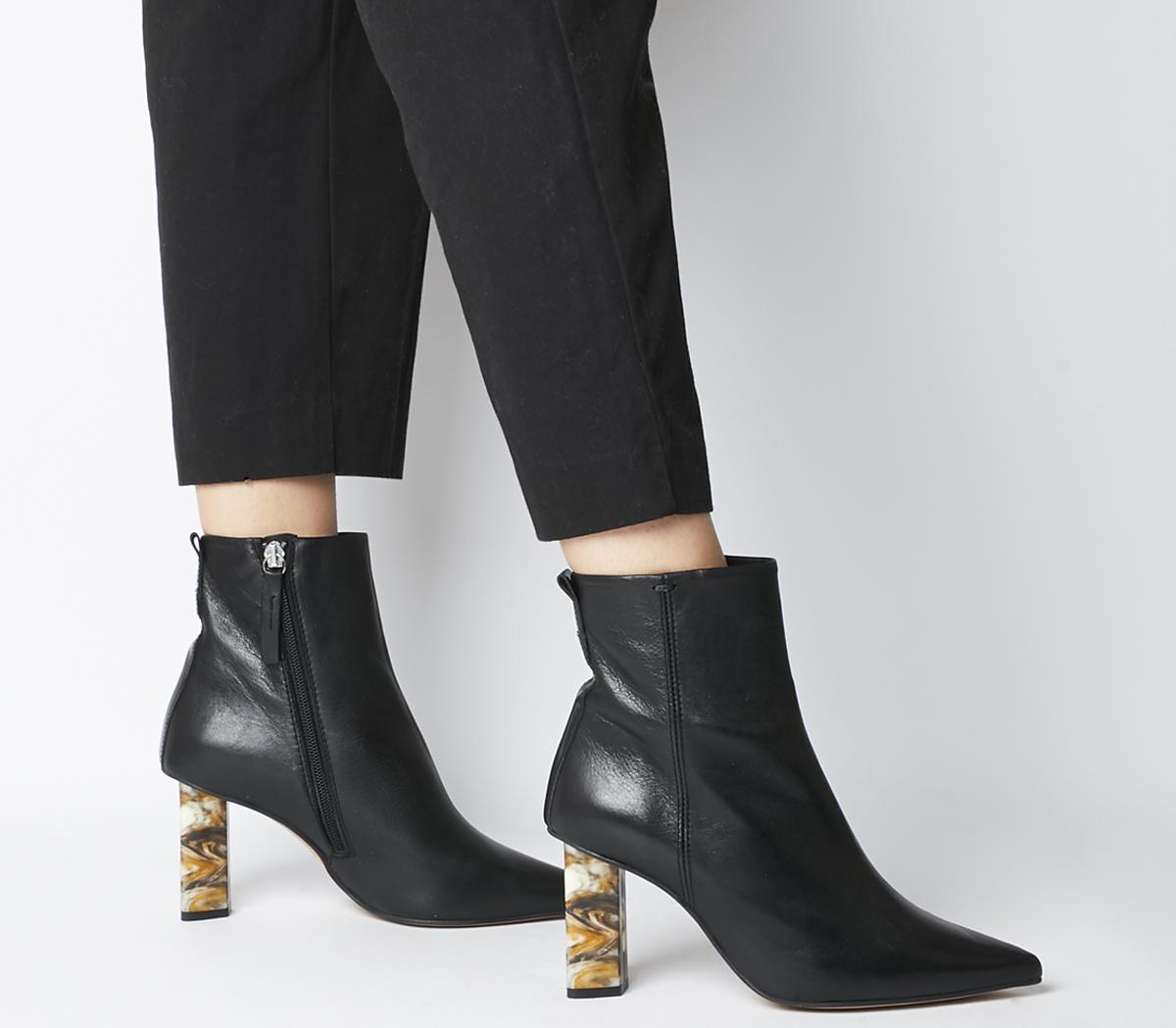 OFFICEAttention High Feature Heel BootsBlack Leather Feature Heel