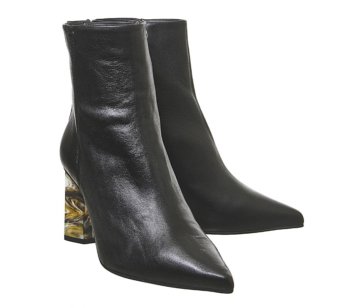 OFFICEAttention High Feature Heel BootsBlack Leather Feature Heel