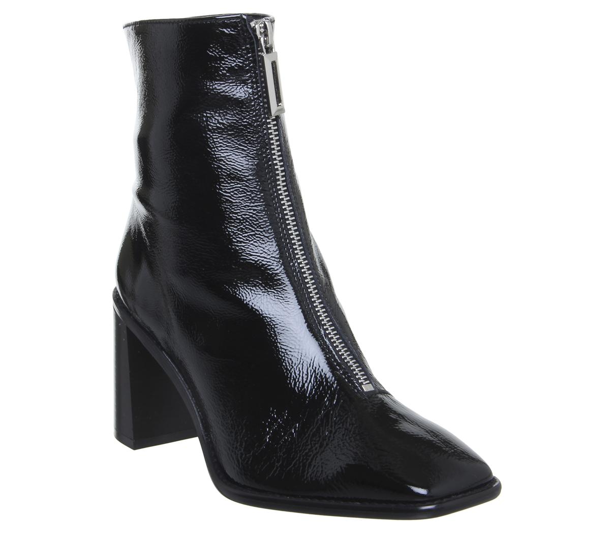 OFFICE Awakening Front Zip Block Boots Black Patent Leather - Women's ...