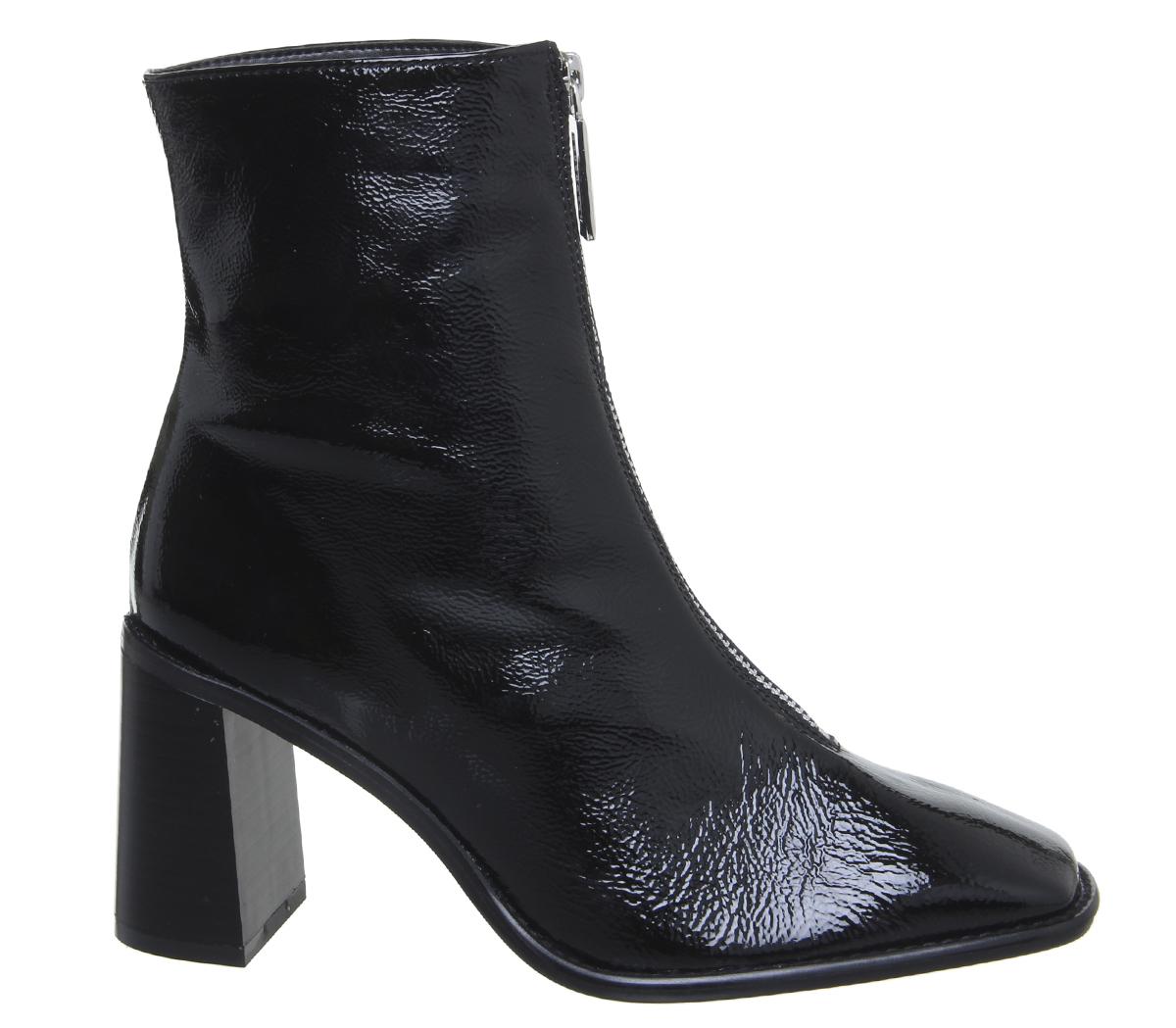 OFFICE Awakening Front Zip Block Boots Black Patent Leather - Women's ...