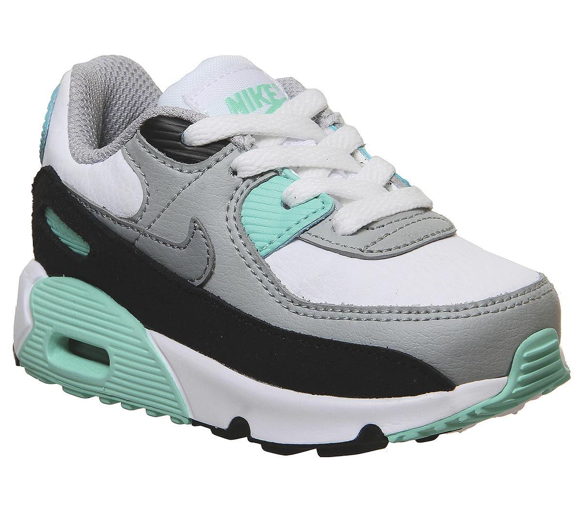 NikeAir Max 90 Infant TrainersWhite Particle Grey Smoke Grey Turquoise