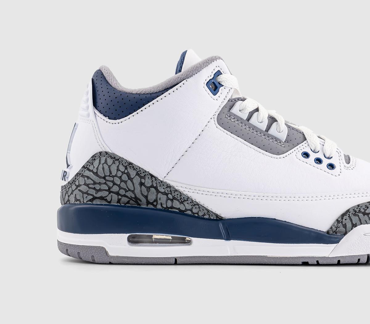 JordanJordan 3 GS TrainersWhite Midnight Navy Cement Grey Black