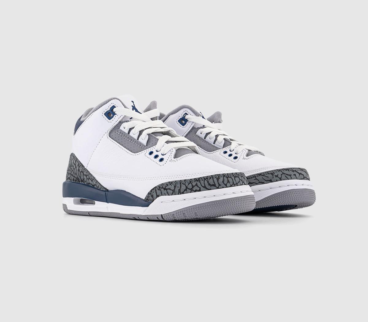 JordanJordan 3 GS TrainersWhite Midnight Navy Cement Grey Black