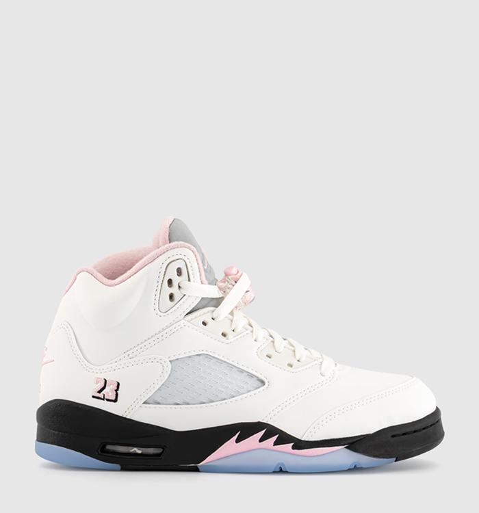 pink and white jordan heels