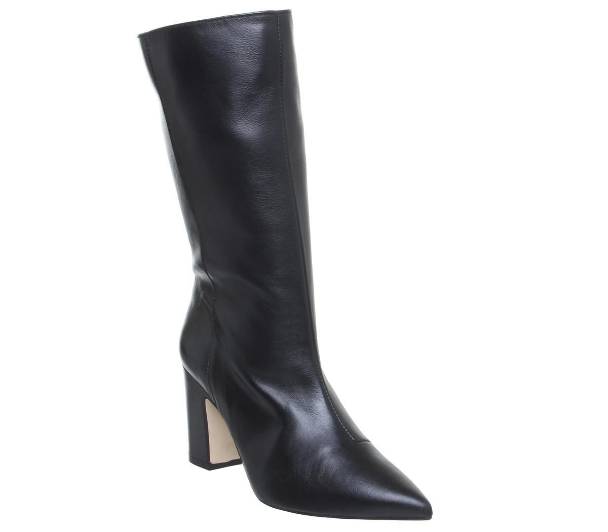 OFFICE Karma Calf Block Heel Boots Black Leather - Knee High Boots