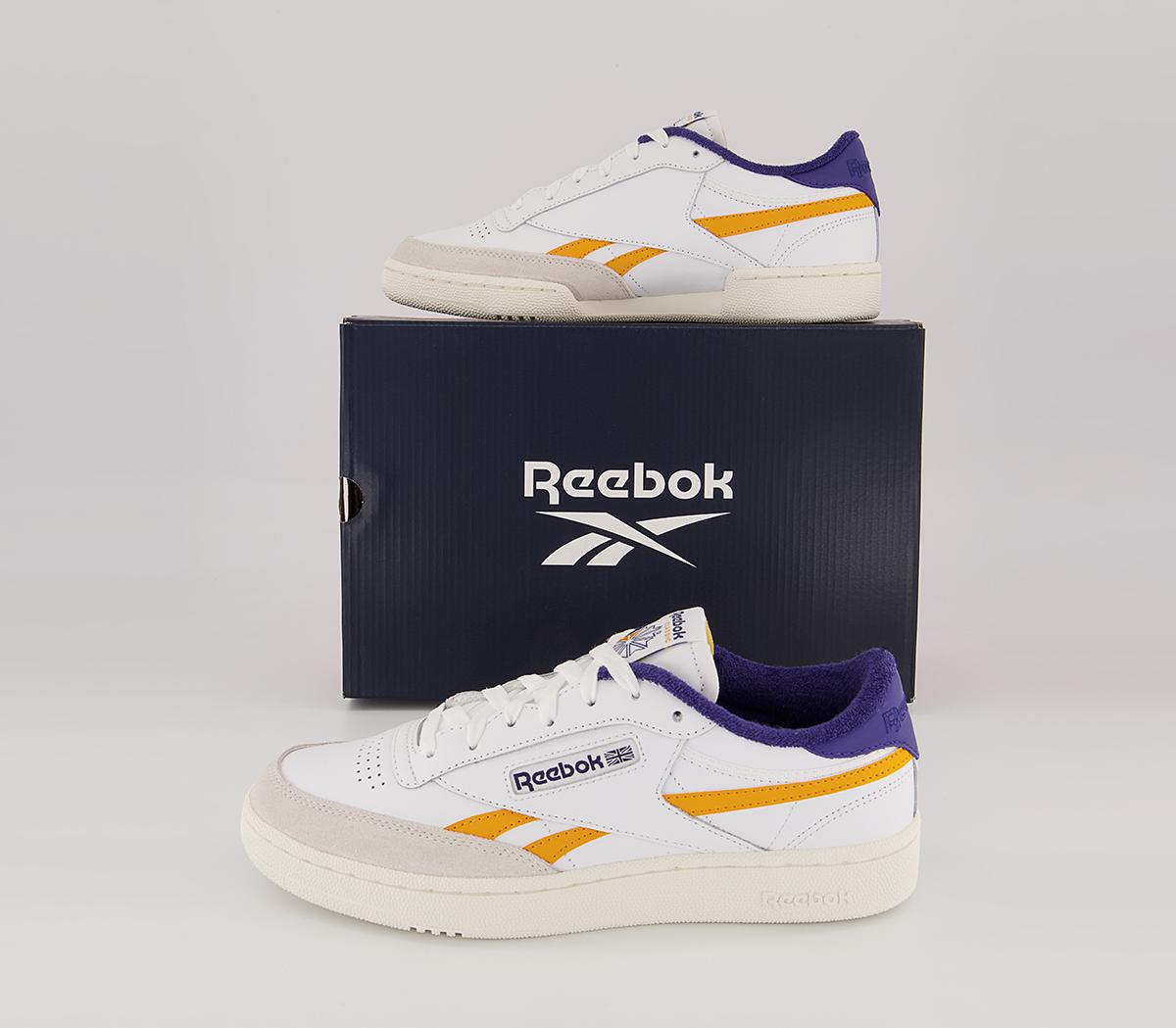 Reebok Club C Revenge Trainers Reebok Club C Revenge Trainers White Collegiate Gold Bold Purple