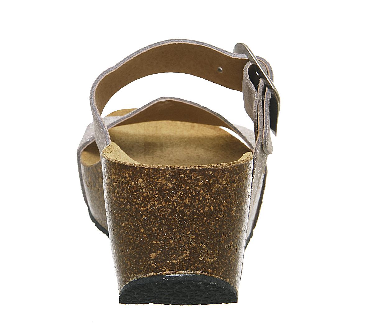 Plakton Double Strap Mule Wedges Plakton Double Strap Mule Wedges Metallic Suede