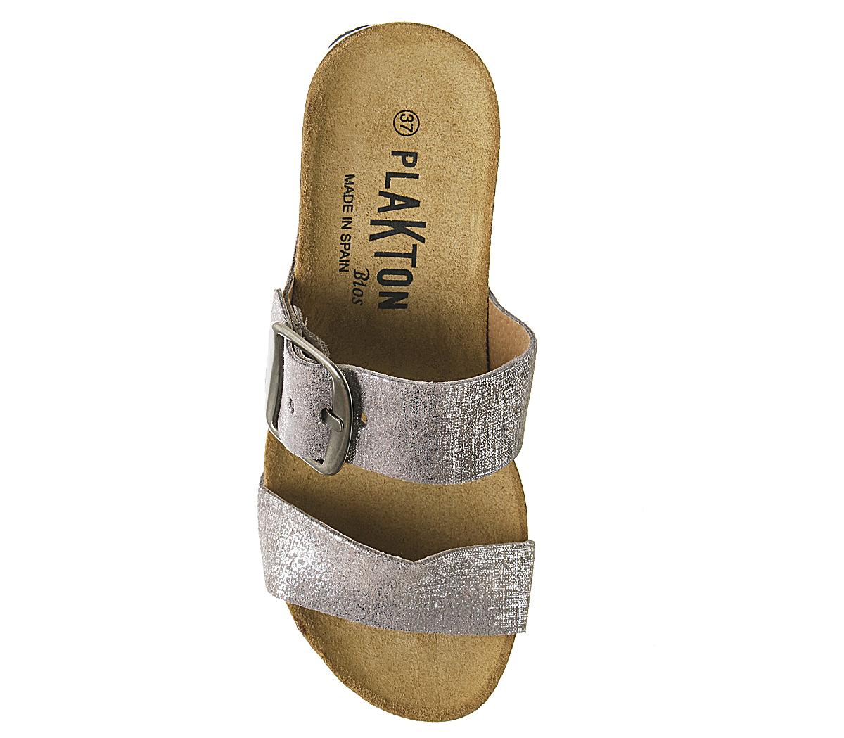 Plakton Double Strap Mule Wedges Plakton Double Strap Mule Wedges Metallic Suede