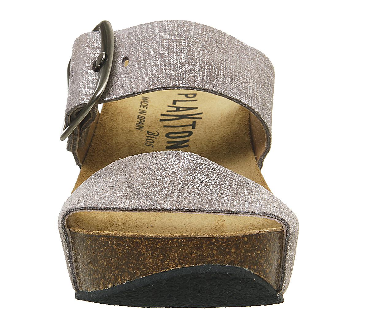 Plakton Double Strap Mule Wedges Plakton Double Strap Mule Wedges Metallic Suede